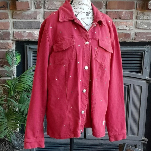Dream Jeannes Quacker Factory Red Rhinestone Jacket - Picture 2 of 6